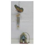 Signed Crafted Bird House, Butterfly Wind Chime