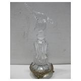 Antique Glass Bottle W/Bird Stopper & Brass See