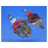 Multi Gemstone Silvertone Pendants