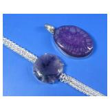Amethyst Gemstone Bracelet & Pendant Silvertone