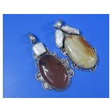 Jasper & Agate Pearl Two Pendants Silvertone