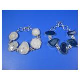 Blue Agate & Solar Quartz Druzy Bracelets See Info