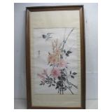Framed Scroll Watercolor Floral Motif Painting See