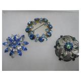 Blue Rhinestone Circle Brooch Made In Austria See