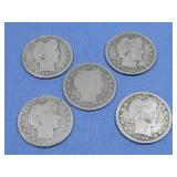 Five Barber Quarters 90% Silver