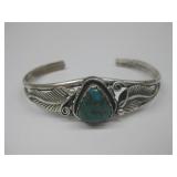 Vtg Navajo S.S. Turq Leaf Bracelet Hallmarked