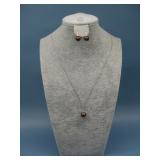 Coffee Color Faux Pearl Necklace & Earrings Set