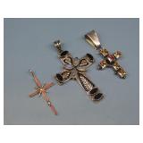 Three S.S. Multi Gemstone Coral Cross Pendants See