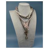 Two Multicolor Pearl Necklaces W/Rose Quartz See