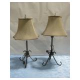 Two Vtg Metal Base Lamps W/Cloth Shades 21' See