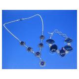 Amethyst Gemstone Necklace & Bracelet Silvertone