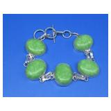 Green Gaspeite Cabachon Bracelet Silvertone