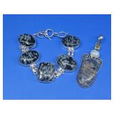 Multi Stone Bracelet & Pendant Silvertone