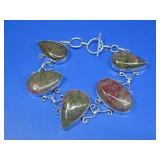Unakite Gemstone Bracelet Silvertone