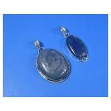 Two Lapis Lazuli Silvertone Pendants