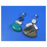 Two Pearl Multi Stone Pendants Silvertoned
