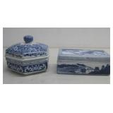 Vtg Oriental Style White Blue Porcelain Boxes See