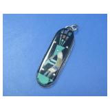 Vtg S.S. Kokopelli Inlay Pendant Hallmarked 1 1/4'