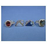 Three S.S. Rings One Silvertone Ring Garnet, Lapis