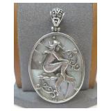 Large Vtg S.S. & MOP Mermaid Pendant Hallmarked
