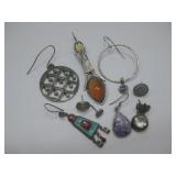 Nine Sterling Silver Single Earring W/ Stones