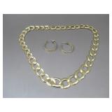 Goldtone Link Necklace W/ Hoop Earrings