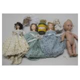 Various Antique Dolls W/Handmade Dresses 7'