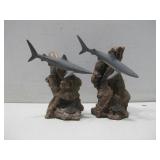 Two John Perry Shark & Wood Statues 6.5' Tall