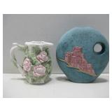 SW Style Pottery Vase & Floral Ceramic Pitcher See