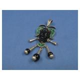 Vtg S.S. Malachite Black Onyx Mask Face Pendant