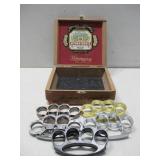 Wooden Cigar Box W/5 4 Knuckled Rings See Info