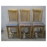 Three Wooden Upholstered  Dining Chairs See Info