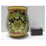 Oriental Style Wooden Vase & Trinket Box