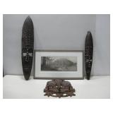 Two Wooden Tribal Style Masks, Elephant Rack See