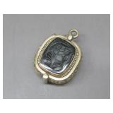 Vtg. Carved Onyx & Carnelian Watch Fob Pendant