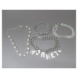 Four Silvertone Rhinestone Hornets Bracelets