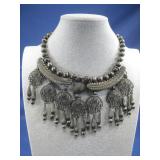 Vtg Silvertone Oxidized Artisan Style Necklace