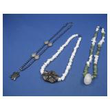 Three Beaded Necklaces One W/Turtle Pendant