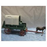 Homemade Vtg Covered Wagon & Donkey 13.5' Tall
