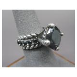 Silvertone Blackstone Ring Hallmarked