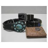 Three SW Style Belts One Justin Leather & Wallet