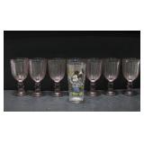 Vtg Pepsi Mickey Mouse Glass, 7 Pink Glass Goblets