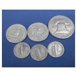 Six Silver Content Coins 90% Silver