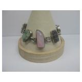 Vtg Sterling Silver Multi Stone Linked Bracelet