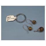 S.S. Tiger's Eye Earring Pendant W/Cobalt Ring See