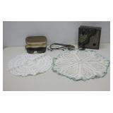 Decorative Box Eyewear & Vtg Doilies