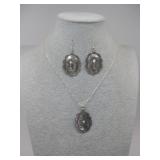 S.S. Navajo Concho Necklace & Earring Set Signed