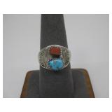 S.S. Navajo Etching Coral Turq Ring Tested