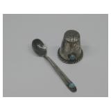 Vtg S.S. N/A Turq Tufa Thimble/Mini Spoon See Info