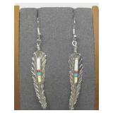 S.S. Navajo F.Barney Inlay Feather Earrings See